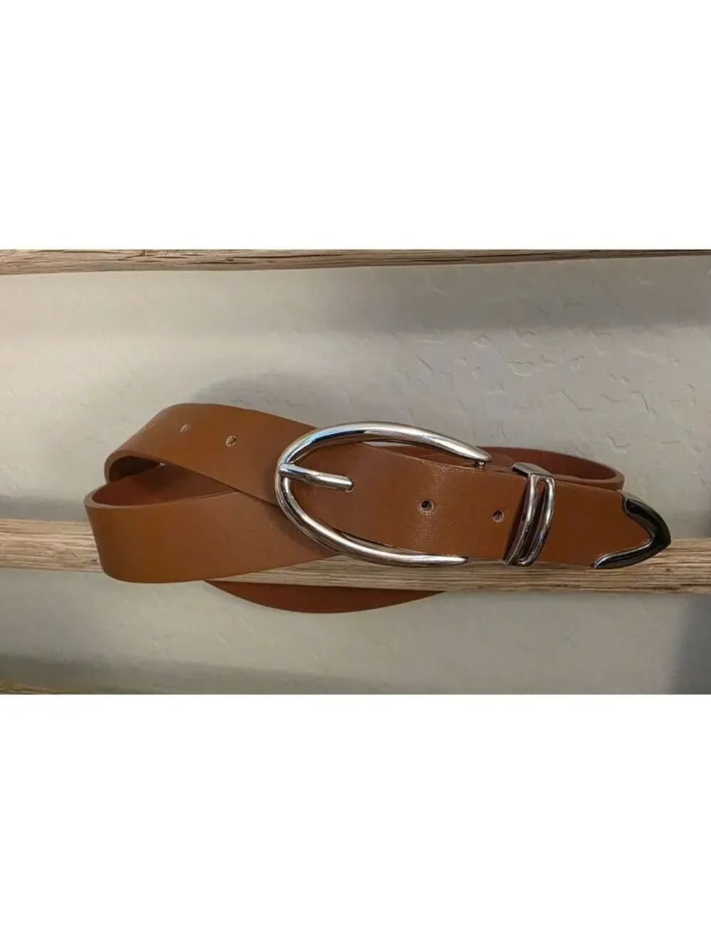 Anne Klein Brown Faux Leather Belt with Silver Buckle L/XL